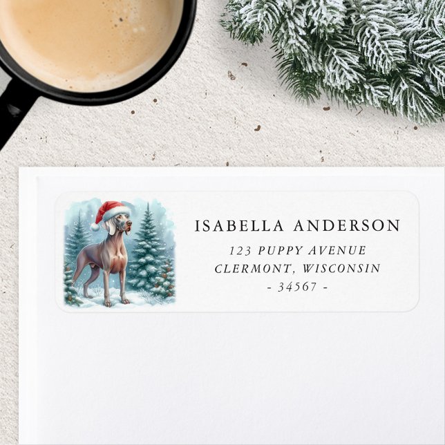 Cute Weimaraner Hund Winter Watercolor Adress Returadress Etikett (Skapare uppladdad)