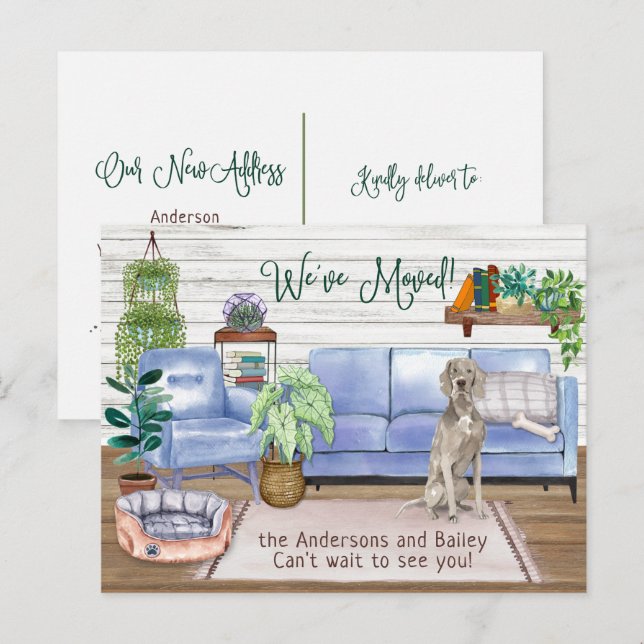 Cute Weimaraner Mysigt New Home Flytta Meddelande Vykort (Fram/baksida)