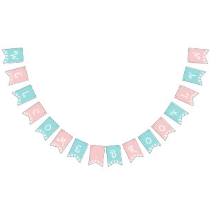 Cute Welcome Baby Rosa Blue Anpassningsbar Färg m Vimplar
