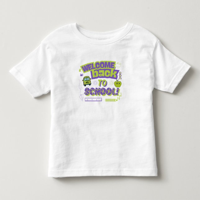 Cute Welcome Back To School Purple Green T Shirt (Framsida)