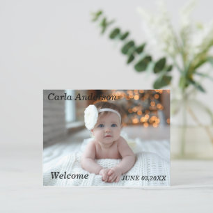 Cute Welcome Nyfödd bebis Photo Notice Helg Vykort