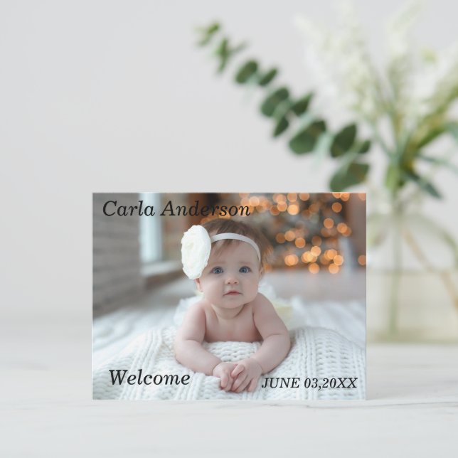 Cute Welcome Nyfödd bebis Photo Notice Helg Vykort (Stående Fram)