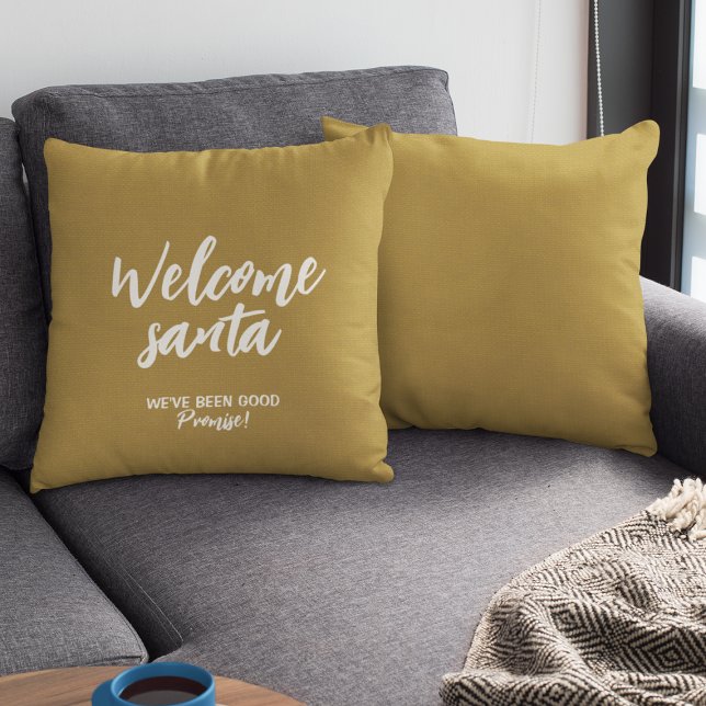 Cute "Welcome Santa"-jultomten Helgdag Guld Kudde (Skapare uppladdad)
