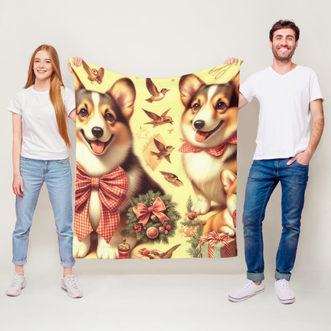 Cute Welsh Corgi Cardigan Illustration Fleecefilt (På plats)