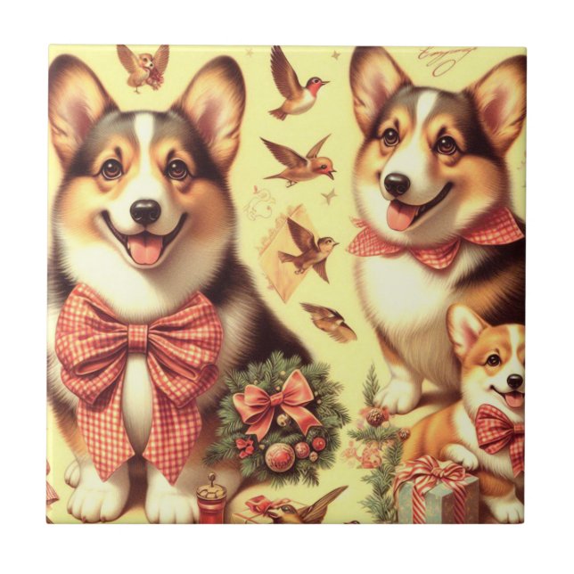 Cute Welsh Corgi Cardigan Illustration Kakelplatta (Framsidan)