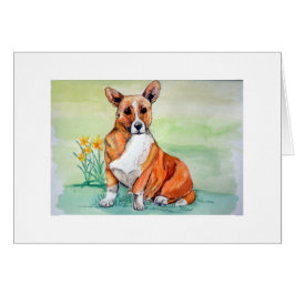 Cute Welsh Corgi Hund med Daffodils Hälsningskort