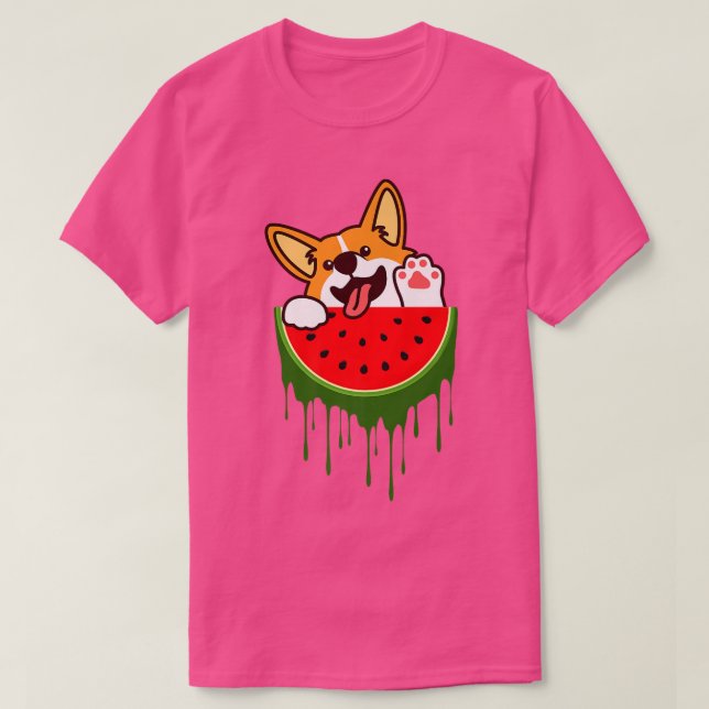 Cute Welsh Corgi Hund Watermelon Melon Tropical Fr T Shirt (Design framsida)