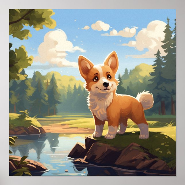 Cute Welsh Corgi Puppy Hund Poster (Framsidan)