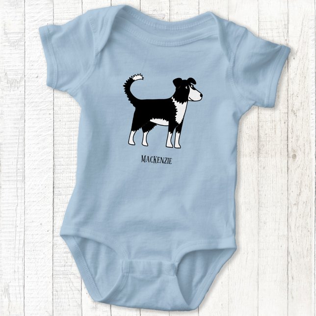 Cute Welsh Gräns Collie Hund T Shirt (Welsh Border Collie sheepdog personalized name baby bodysuit)