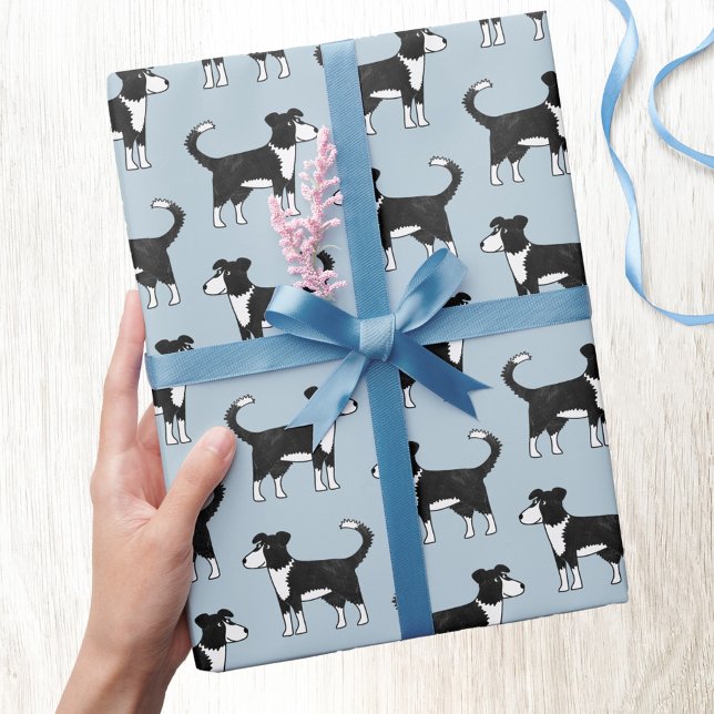 Cute Welsh Gräns Collie Sheep Hund Mönster Presentpapper (Welsh Border Collie sheep dog pattern gift wrapping paper )
