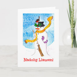 Cute Welsh-julkort, Snögubbe och Robin Helgkort