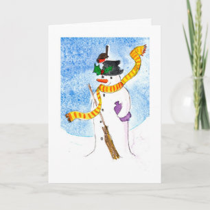Cute Welsh-julkort, Snögubbe och Robin Helgkort