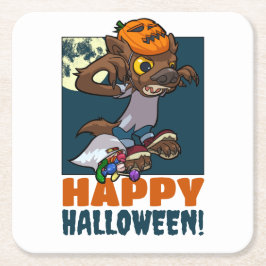 Cute Werevarg Happy halloween! Bus eller godis Art Underlägg Papper Kvadrat