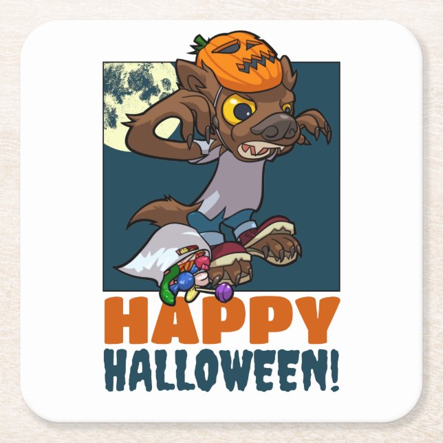 Cute Werevarg Happy halloween! Bus eller godis Art Underlägg Papper Kvadrat (Framsidan)