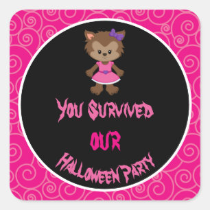 Cute WerevarGirl Halloween fest Fyrkantigt Klistermärke