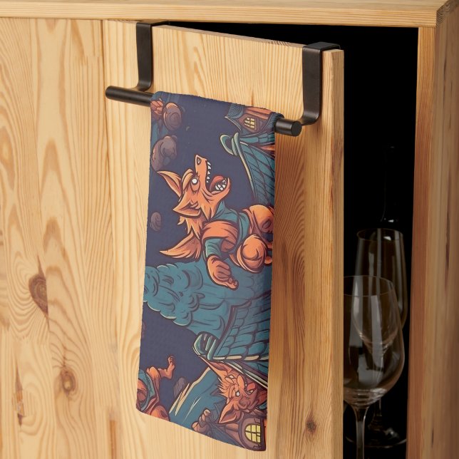 Cute Werewolves som går runt en by Kökshandduk (Thirds Fold)