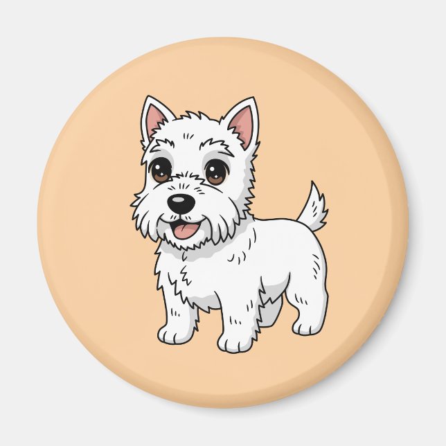 Cute West Highland White Terrier Dog Beige Magnet (Framsidan)