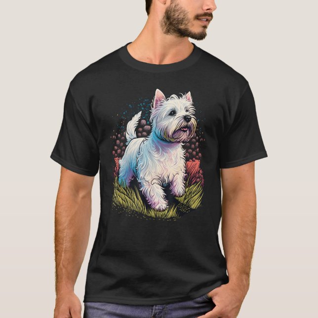 Cute West Highland White Terrier Dog on Westie  2 T Shirt (Framsida)