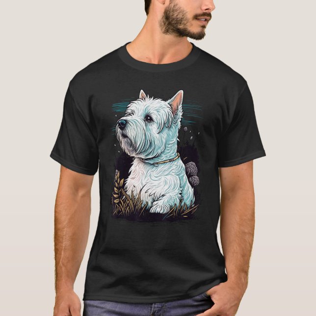 Cute West Highland White Terrier Dog on Westie Lov T Shirt (Framsida)