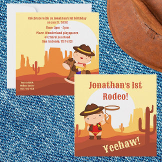 Cute Western Cowboy 1:a rodeo Age 1-årsdag Inbjudningar