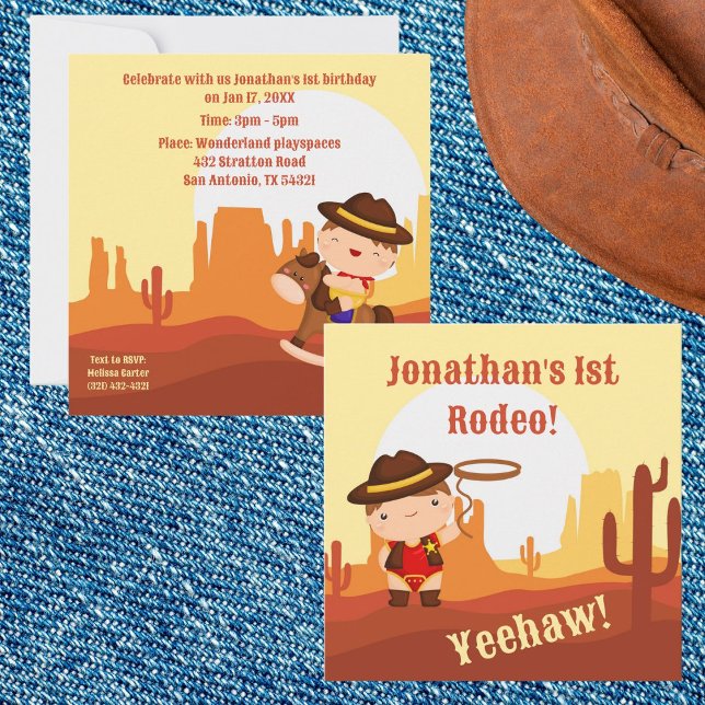 Cute Western Cowboy 1:a rodeo Age 1-årsdag Inbjudningar (Skapare uppladdad)