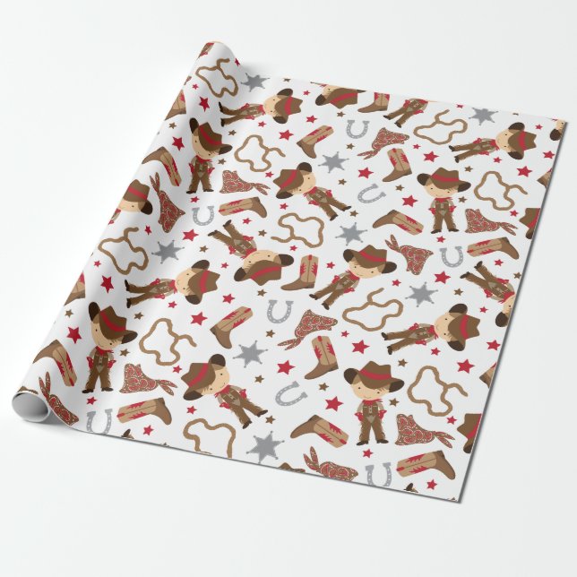 Cute Western Cowboy Wrapping Papper Presentpapper (Utrullad)