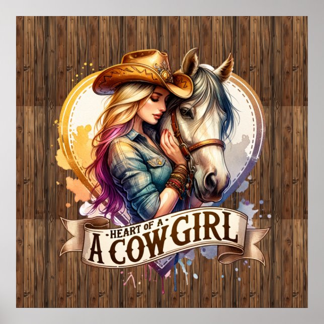 Cute Western Cowgirl-hjärta Poster (Framsidan)