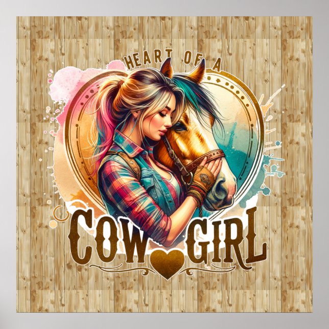Cute Western Cowgirl-hjärta Poster (Framsidan)