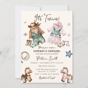 Cute Western Cowgirl och Cowboy Twin Baby Shower Inbjudningar