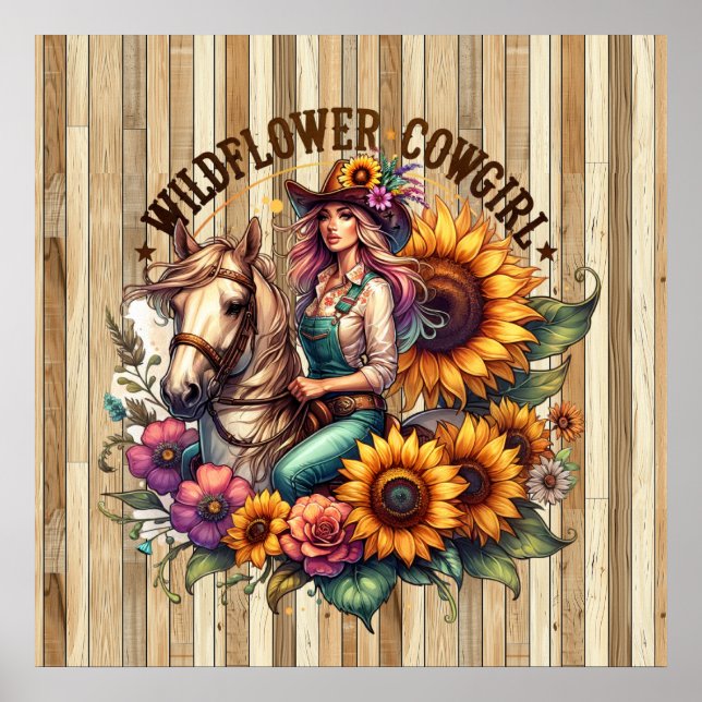 Cute Western Cowgirl wildblomma Poster (Framsidan)