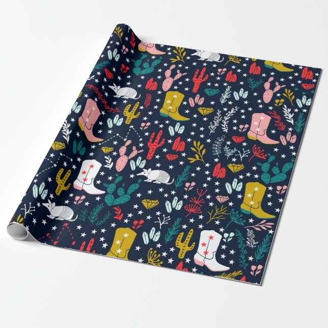 Cute Western Cowgirl Wrapping Papper Presentpapper (Utrullad)