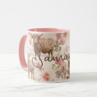 Cute Western Highland Cows Rustic Rosa Blommigt Mugg
