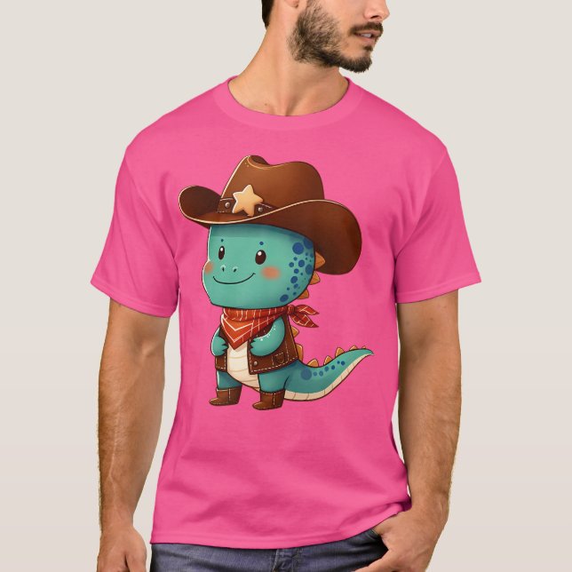 Cute Western Rodeo Dino sheriff Costume Cowboy Din T Shirt (Framsida)