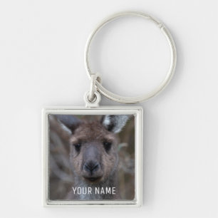 Cute Westernare Grått Kangaroo Ansikte Australien Fyrkantig Silverfärgad Nyckelring