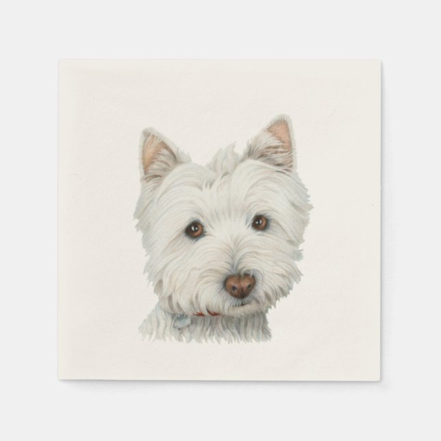 Cute Westie Hund Art Cocktail Napkin Pappersservett (Framsidan)