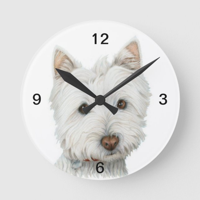 Cute Westie Hund Clock Rund Klocka (Framsida)