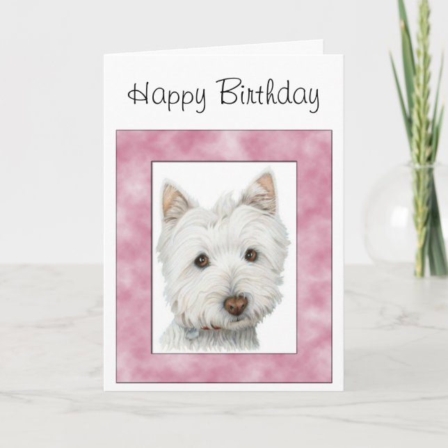 Cute Westie Hund i Rosa Ram Art Kort (Framsida)