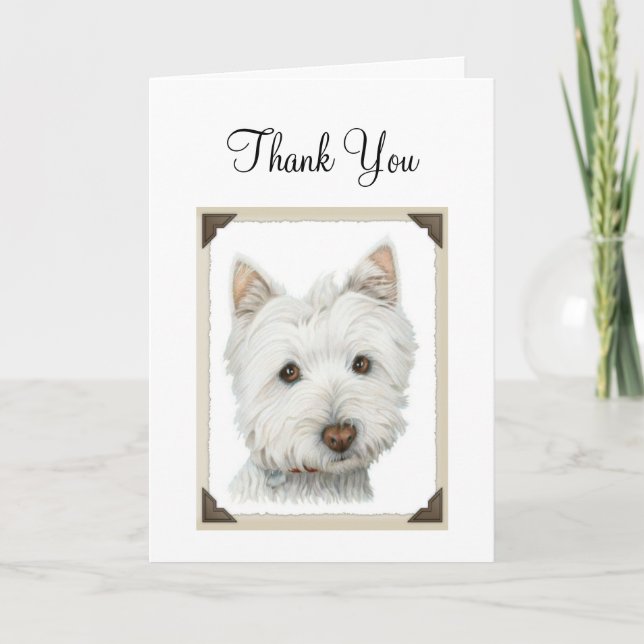 Cute Westie-Hund med sliten papper kant-design Tack Kort (Framsida)