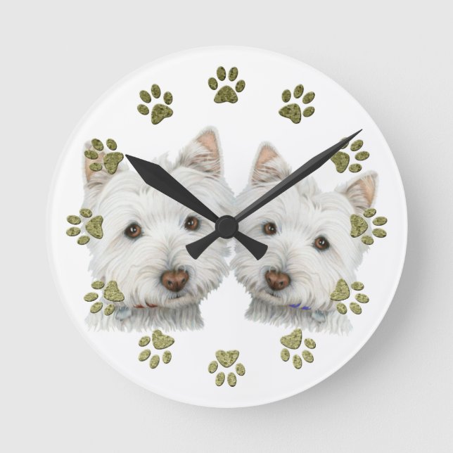 Cute Westie Hundar Clock Rund Klocka (Framsida)