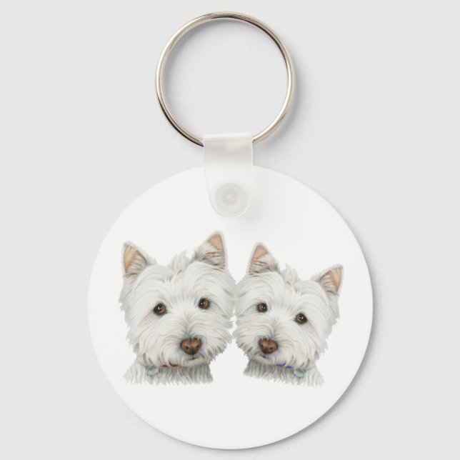 Cute Westie Hundar Nyckelring (Framsida)