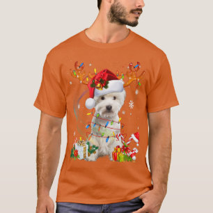 Cute Westie Ljus Santa Hat Sweater Julafton Träd T Shirt