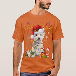 Cute Westie Ljus Santa Hat Sweater Julafton Träd T Shirt