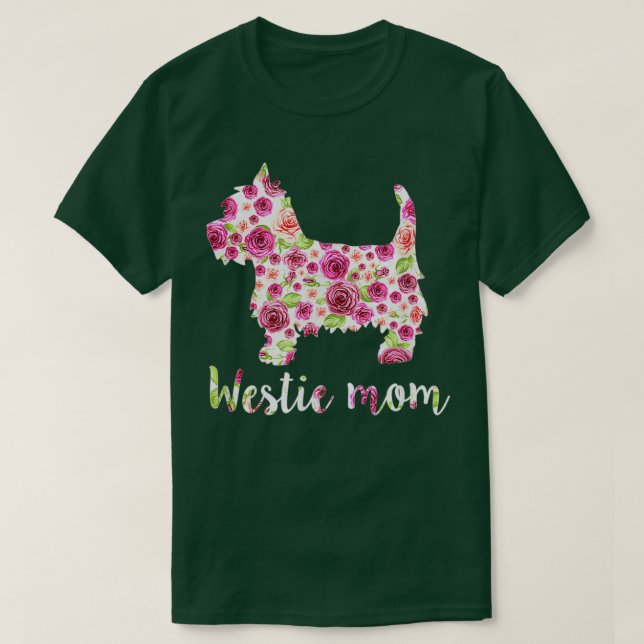 Cute Westie Mamma Ro Flower Blommigt Mors dag T Shirt (Design framsida)