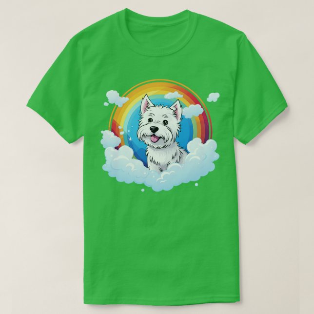Cute Westie Rainbow Cloud Väster Highland Terrier T Shirt (Design framsida)