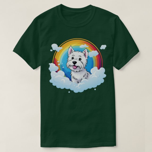 Cute Westie Rainbow Cloud Väster Highland Terrier T Shirt (Design framsida)