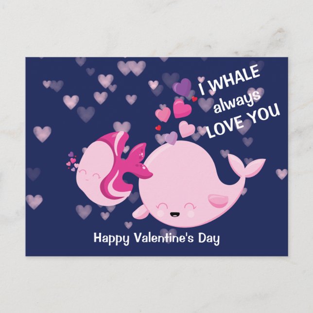 Cute Whale Alltid Kärlek You Valentine Vykort (Framsida)