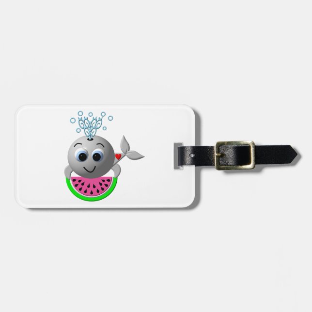 Cute Whale and Watermelon Bagagebricka (Horisontell Framsida)