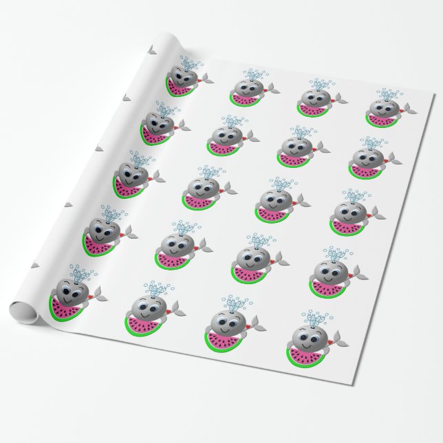 Cute Whale and Watermelon Presentpapper (Utrullad)