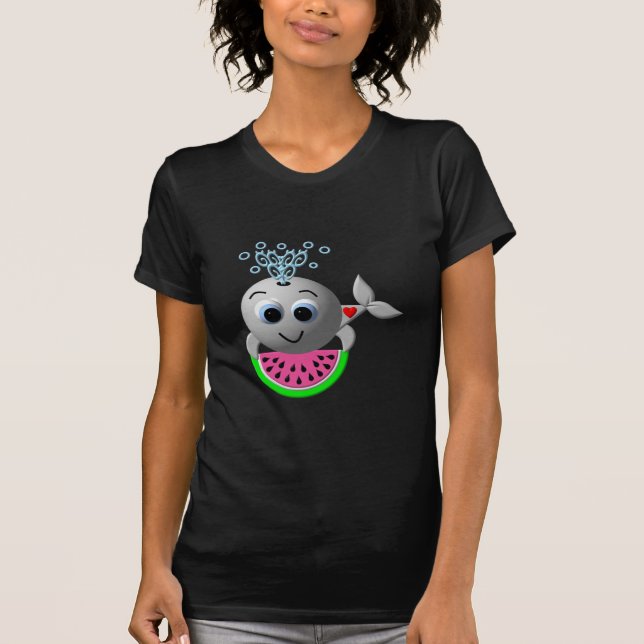 Cute Whale and Watermelon T Shirt (Framsida)