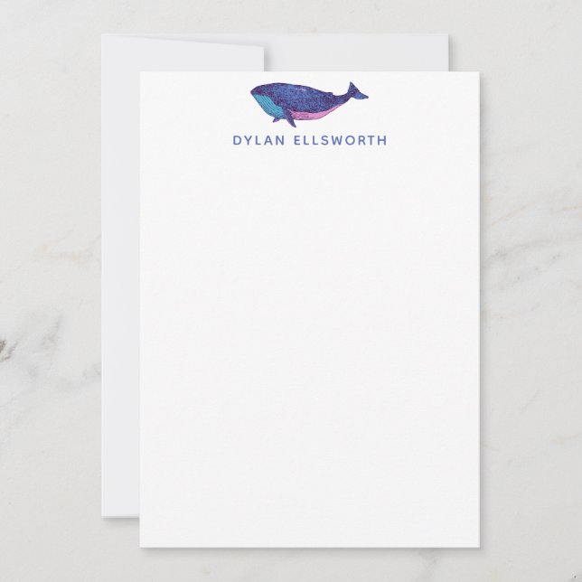 Cute Whale Art Teckning i Ocean Blue-Personligen Anteckningskort (Framsida)